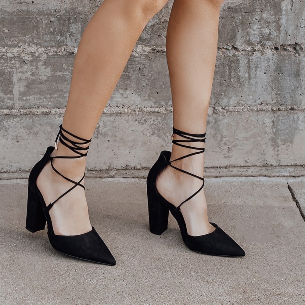 Lulus Luna Black Suede Lace-up Heels